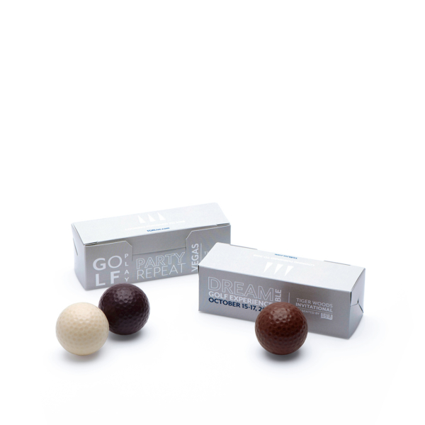 Custom golf ball trio printed box molded belgian chocolate with logo