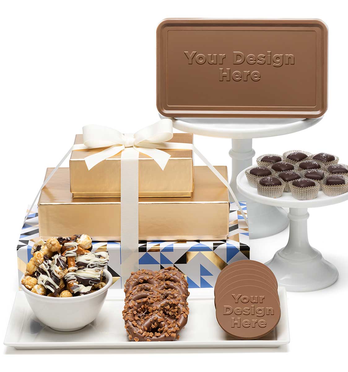 custom chocolate 8103 tasting box 3 piece gift tower caramels bar gourmet treats custom rollover