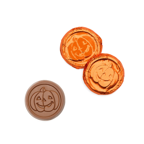 If you are celebrate for Halloween then you will need these personalized chocolate coins with pumpkin kin wrap