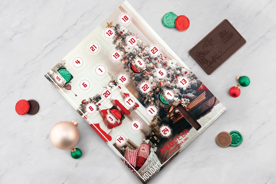 Christmas gift chocolate advent calendar with logo and branding